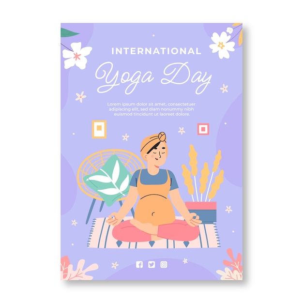 Free vector flat international yoga day vertical poster template