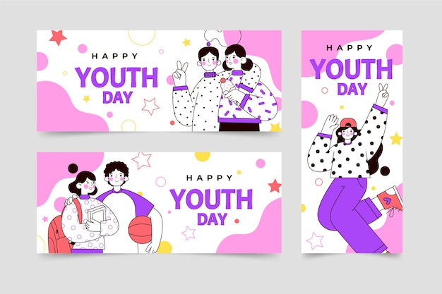 Free vector flat international youth day banners set