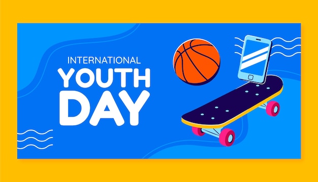 Flat international youth day horizontal banner template