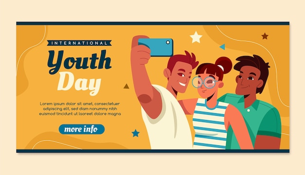 Flat international youth day horizontal banner template