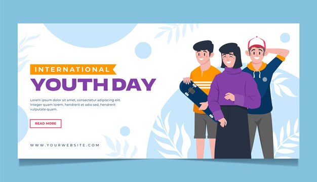 Flat international youth day horizontal banner template