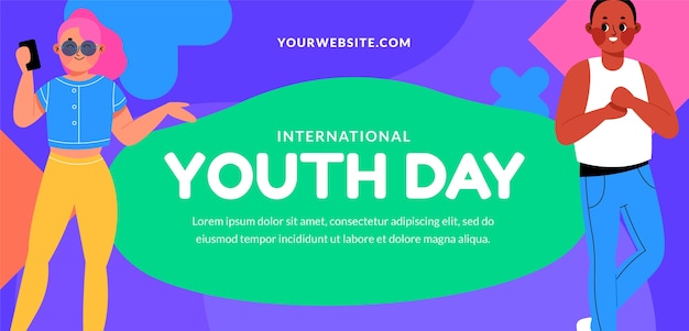 Free vector flat international youth day horizontal banner template