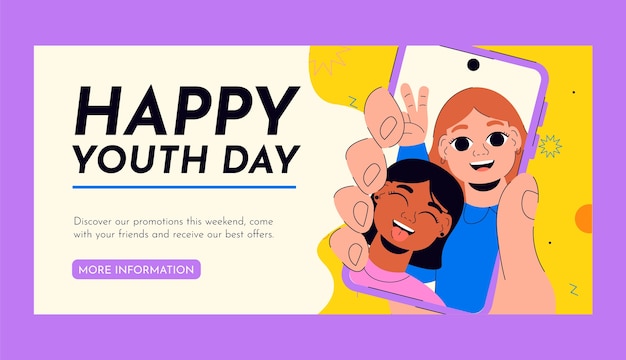 Free vector flat international youth day horizontal banner template