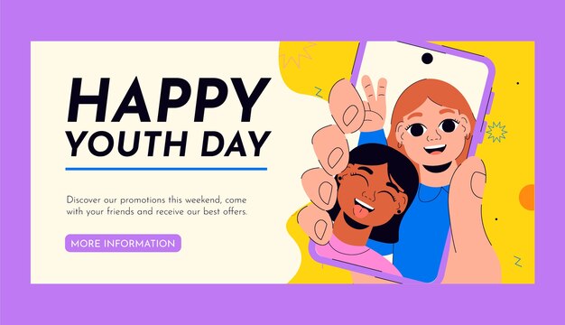 Flat international youth day horizontal banner template