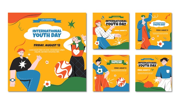 Flat international youth day instagram posts collection