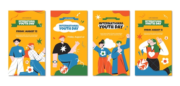 Flat international youth day instagram stories collection