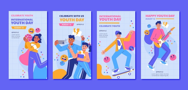 Flat international youth day instagram stories collection