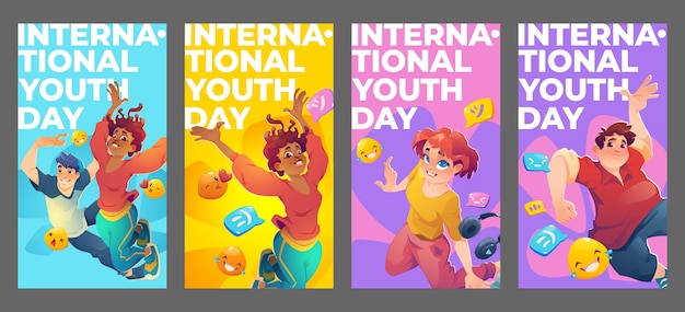 フラットな国際青少年デーのインスタグラムストーリーコレクション
