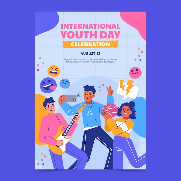 Бесплатное векторное изображение Плоский шаблон приглашения на международный день молодежи