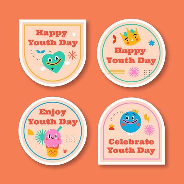 flat international youth day labels collection