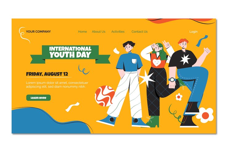Free Vector flat international youth day landing page template