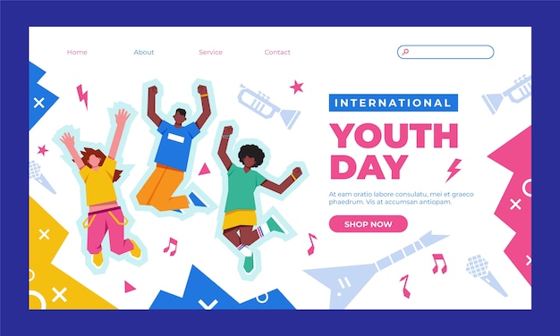 Плоский шаблон целевой страницы международного дня молодежи