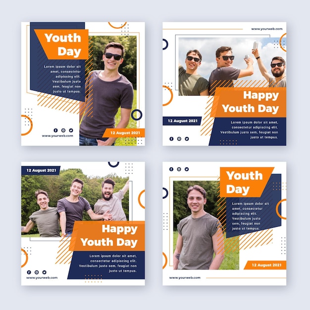 Flat international youth day post collection with photo