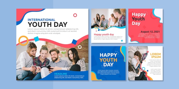 Free vector flat international youth day post collection with photo