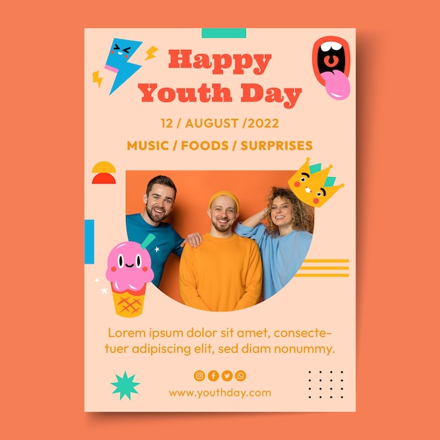 Free vector flat international youth day poster template