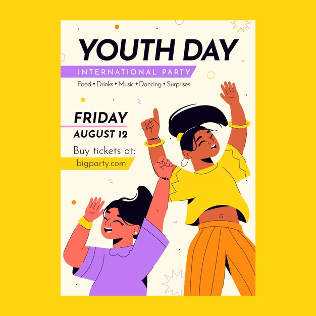 Flat international youth day poster template