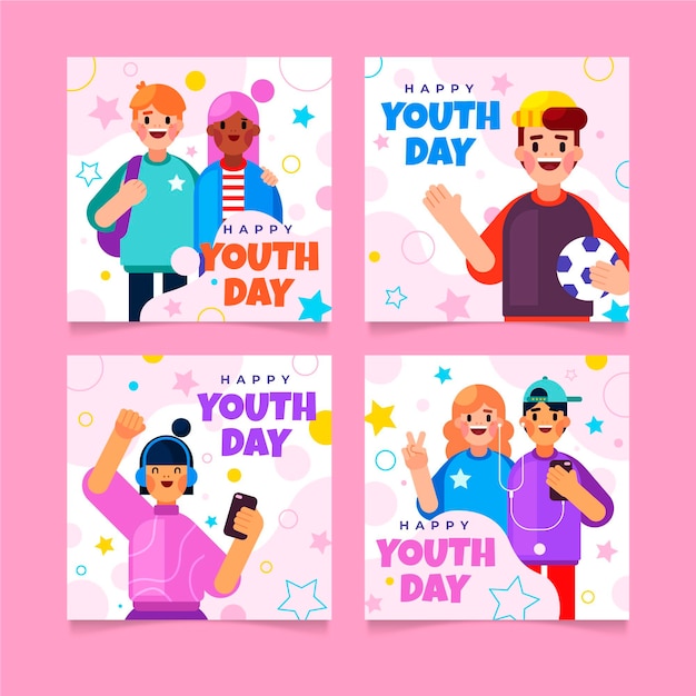 Free vector flat international youth day posts collection
