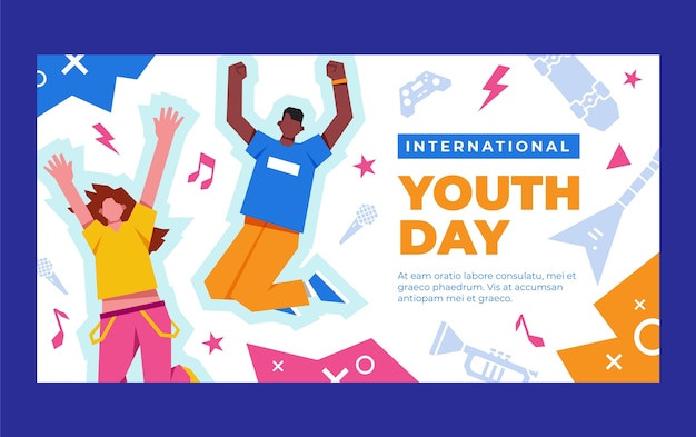 Flat international youth day social media post template