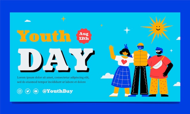 Flat international youth day social media post template