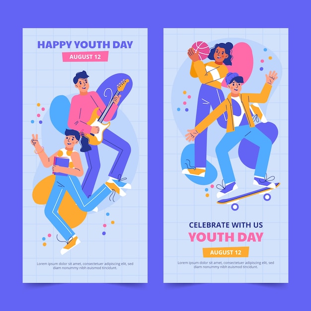 Бесплатное векторное изображение Плоский международный день молодежи вертикальные баннеры набор