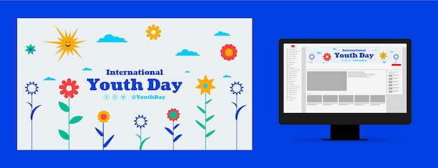 Free vector flat international youth day youtube channel art