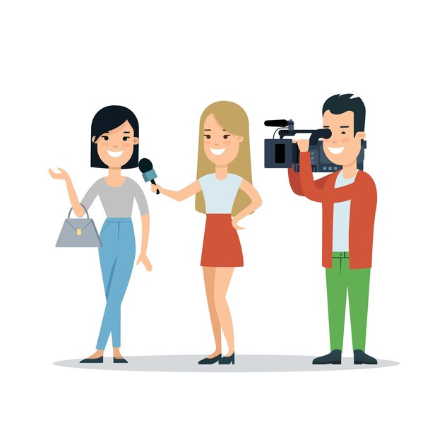 有名人の有名な人気のある女性のベクトルイラストのフラットインタビュー