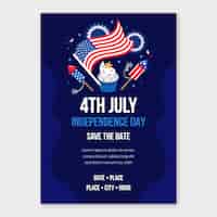 Vettore gratuito modello di invito piatto per la celebrazione delle vacanze americane del 4 luglio