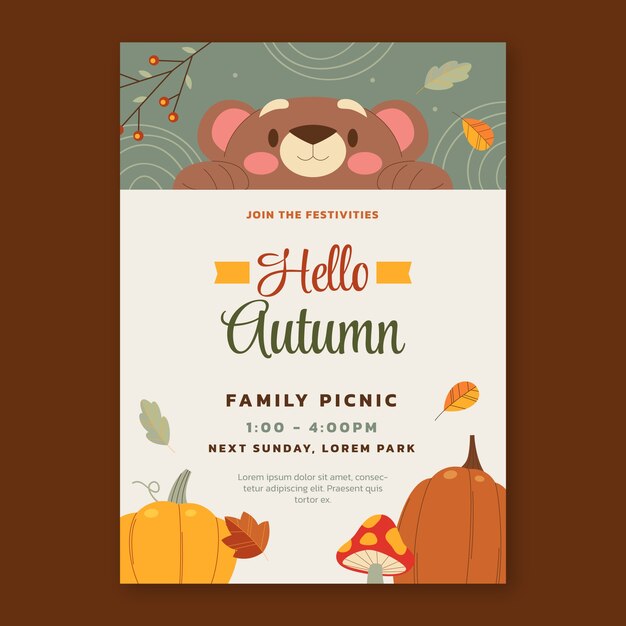 Flat invitation template for autumn celebration