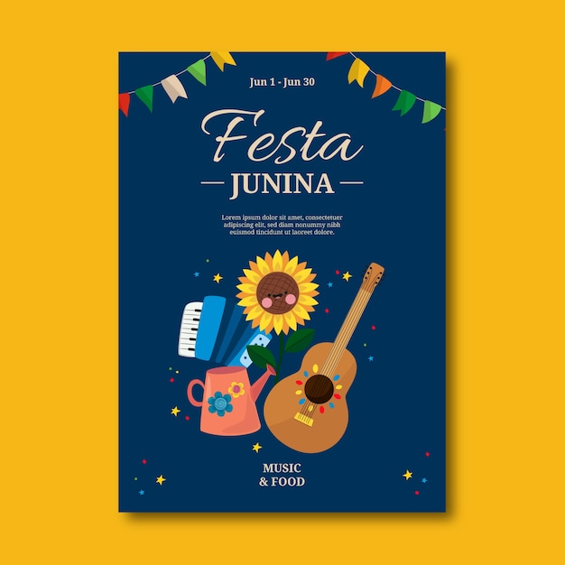 Flat invitation template for brazilian festas juninas celebration