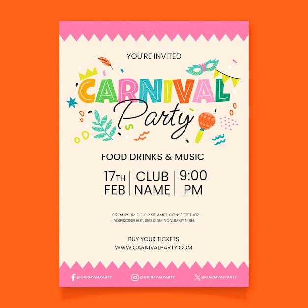 Free vector flat invitation template for carnival party