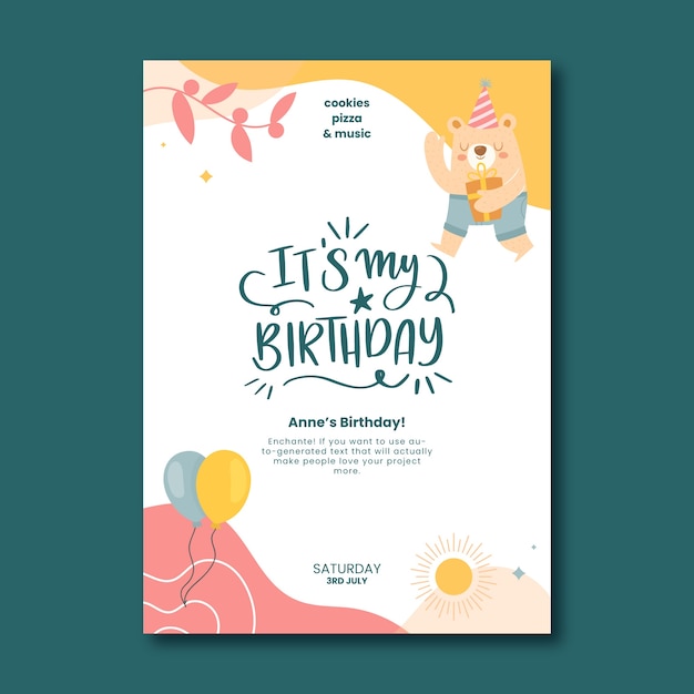 Free vector flat invitation template for children's birthday party