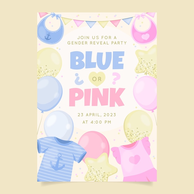 Flat invitation template for gender reveal party