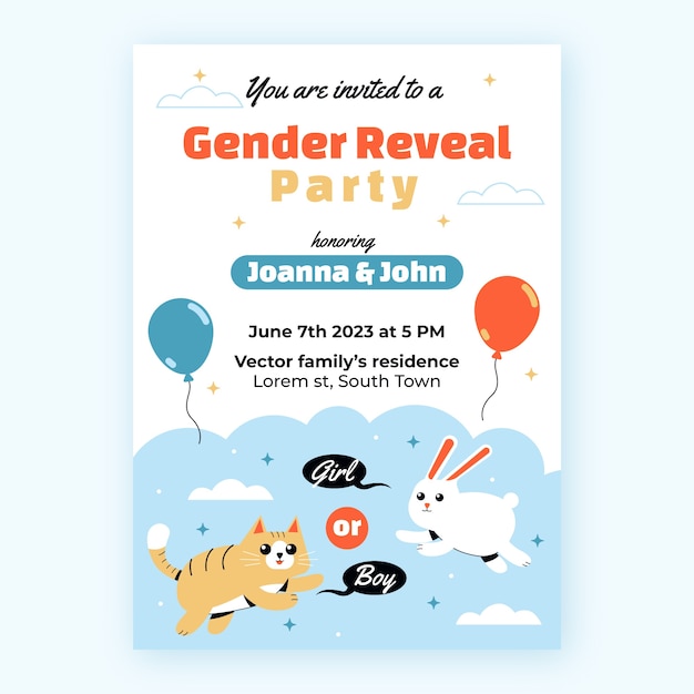 Free vector flat invitation template for gender reveal party