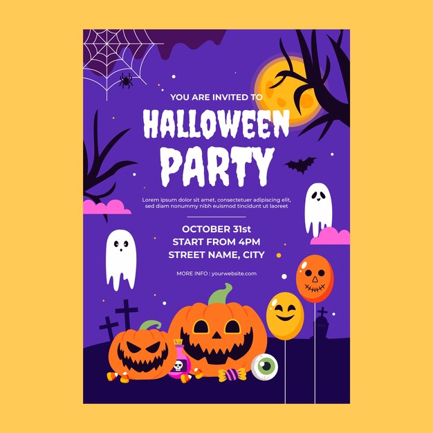 Flat invitation template for halloween celebration