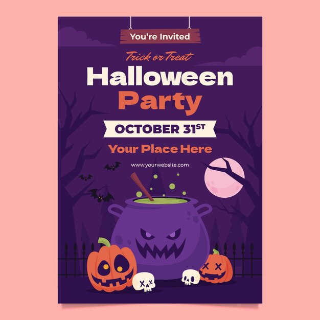 Flat invitation template for halloween celebration