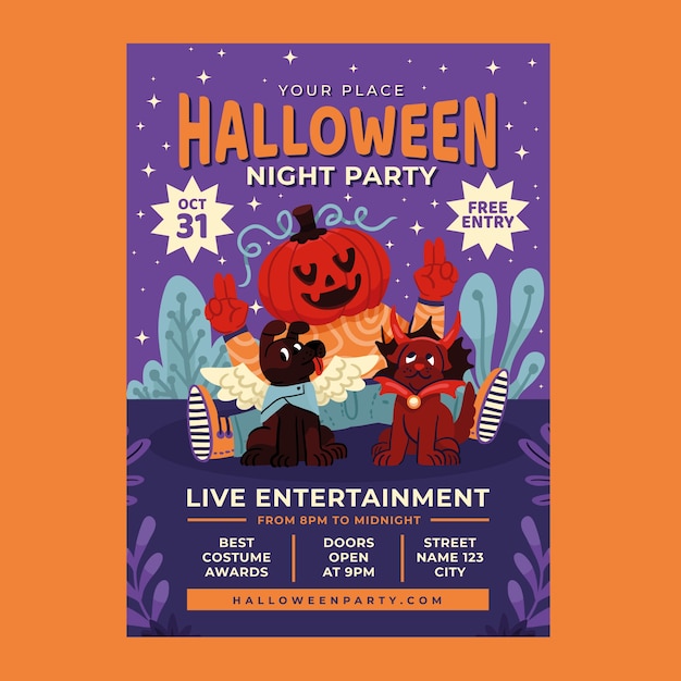 Free vector flat invitation template for halloween celebration