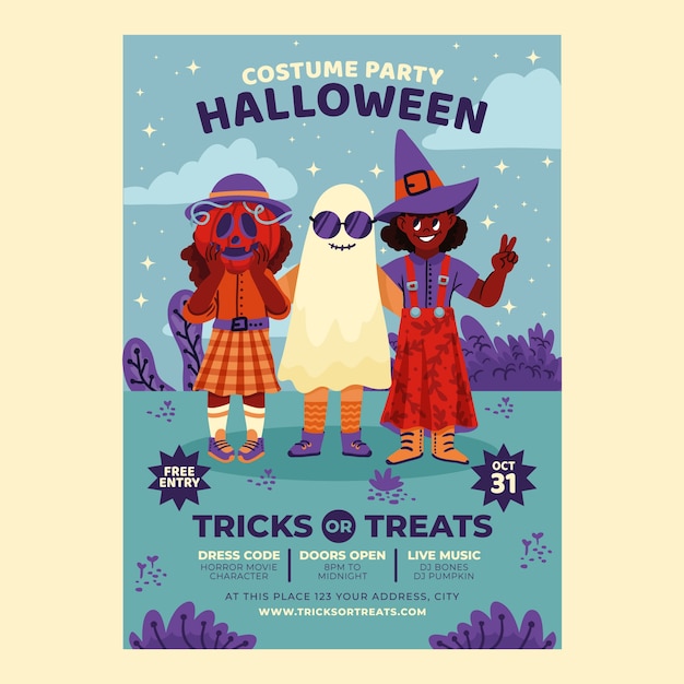 Free vector flat invitation template for halloween celebration