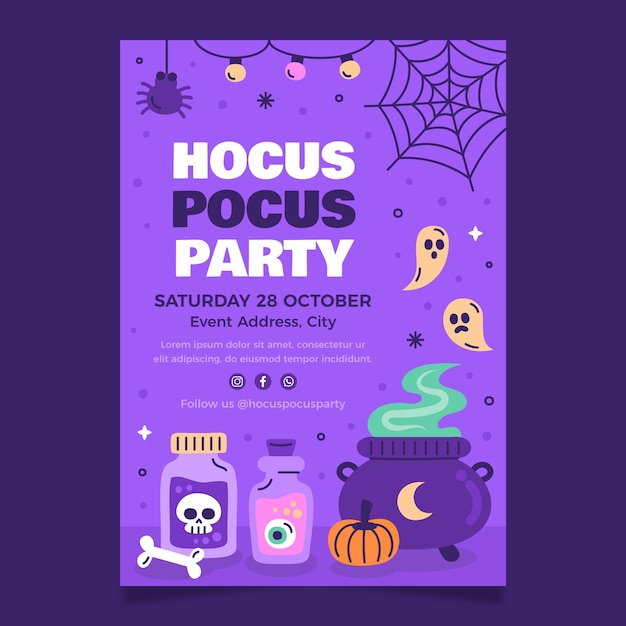 Flat invitation template for halloween season celebration