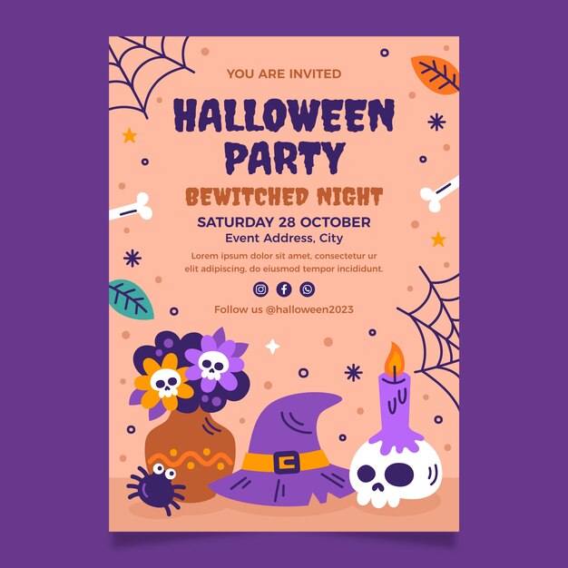 Flat invitation template for halloween season celebration