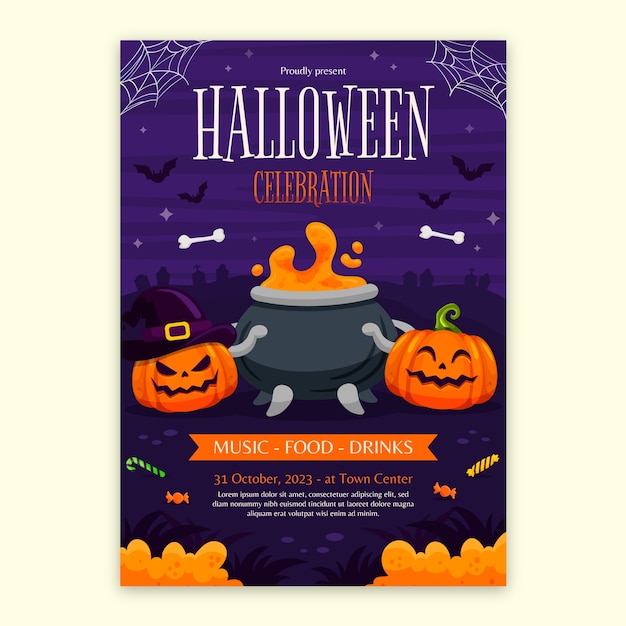 Free vector flat invitation template for halloween season celebration