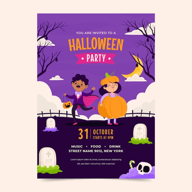 Free vector flat invitation template for halloween season celebration