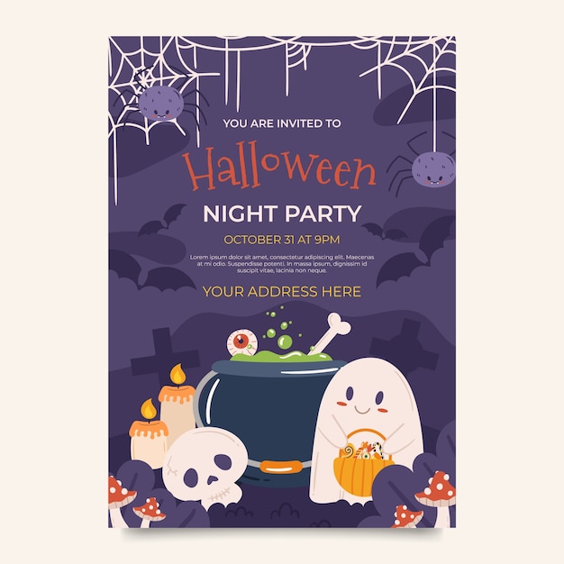 Free vector flat invitation template for halloween season