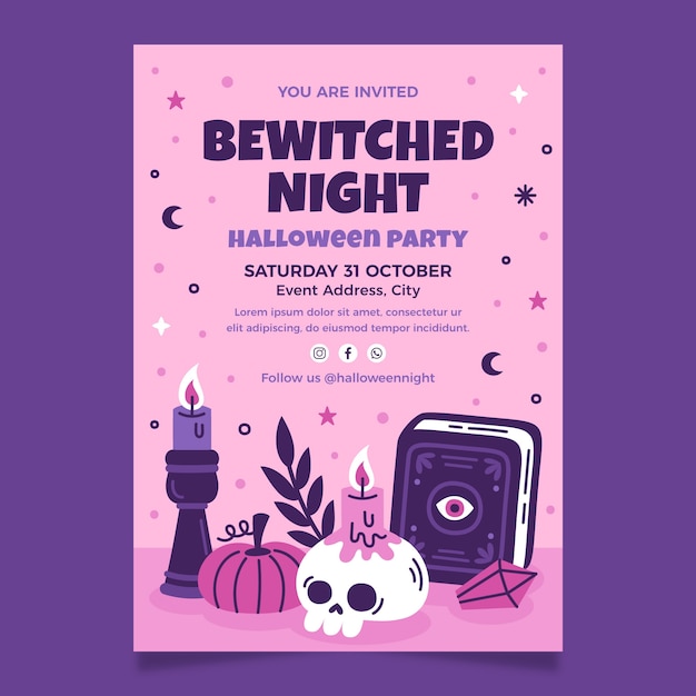 Flat invitation template for halloween season