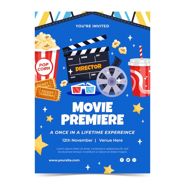 Free vector flat invitation template for movie premiere event