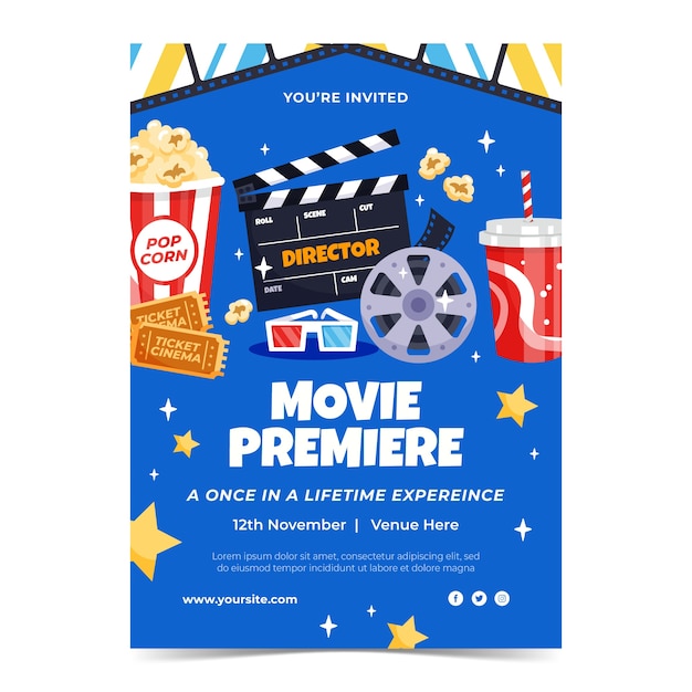 Flat invitation template for movie premiere event