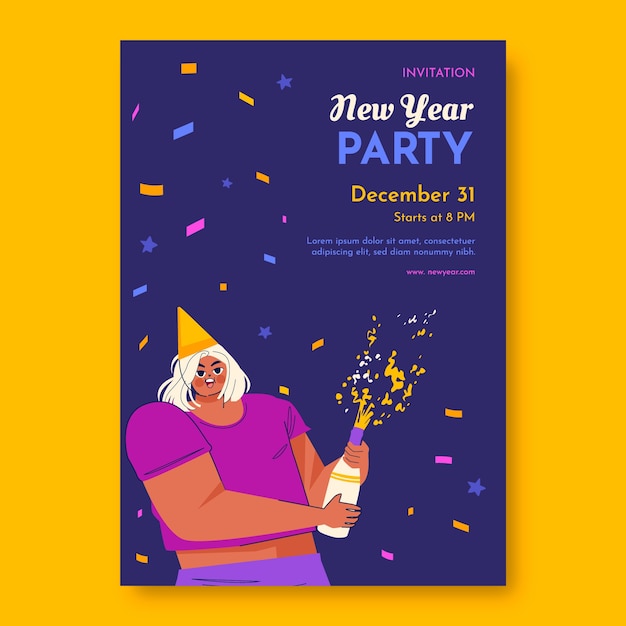 Flat invitation template for new year 2024 celebration