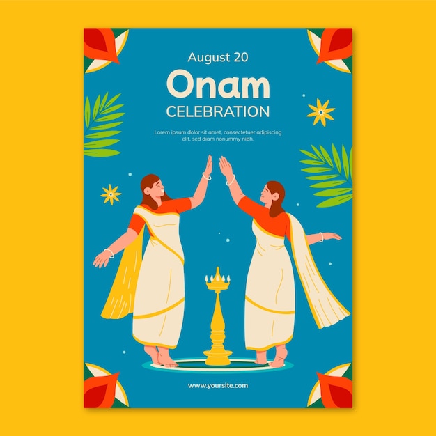 Free vector flat invitation template for onam festival celebration