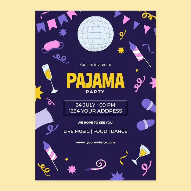 Free vector flat invitation template for pajamas party celebration