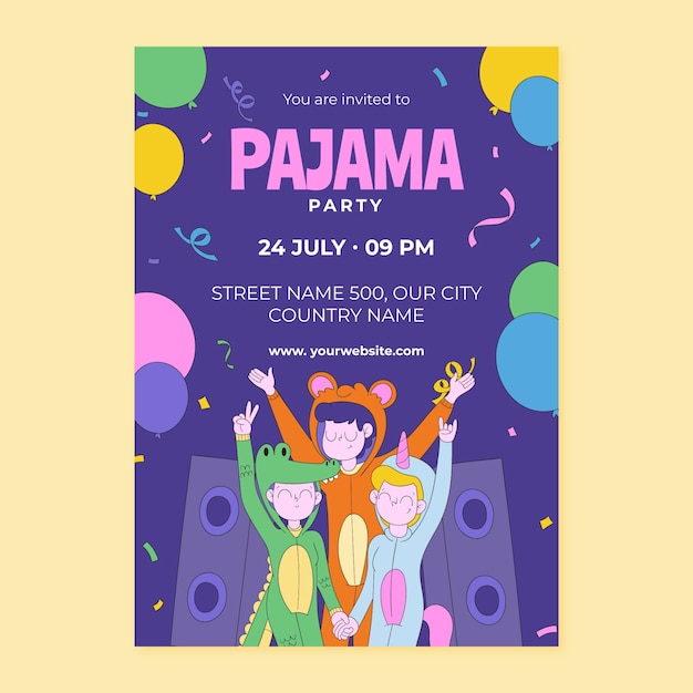 Free vector flat invitation template for pajamas party celebration