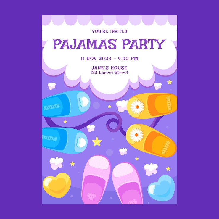 Free Vector flat invitation template for pajamas party